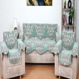 Fashion Throw Green & White Printed Jacquard Sofa Cover With Arms-image-32
