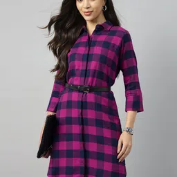 Hancock Women Checked Formal Shirt Dress-image-90