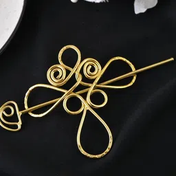 Silvermerc Designs Women Golden brass metal hair bumpit with stick Hairstick-image-12