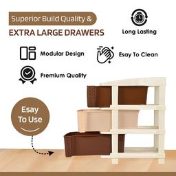 Kuber Industries Brown and White Textured 3-Layer Modular Storage Drawer image 3