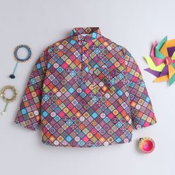 BAATCHEET Boys Ethnic Motifs Printed Band Collar A-Line Pure Cotton Kurta-23