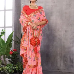 Lookmark Floral Printed Gotta Patti Pure Georgette Saree-picture-26