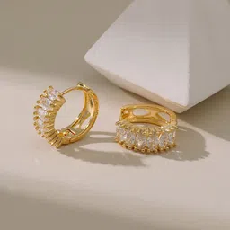 Just Lil Things Gold-Plated Artificial Stones Studded Circular Shaped Hoop Earrings-image-12
