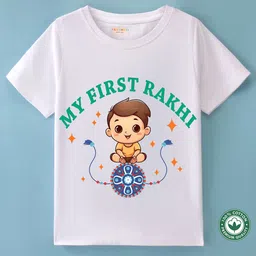 BLUSHES Kids Unisex Raksha Bandhan Printed Round Neck Short Sleeves Cotton T-shirt-49