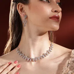 Priyaasi Silver-Plated American Diamond Studded Jewellery Set-16