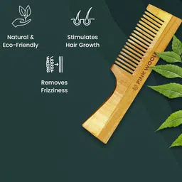 PINK WOOLF Set Of 2 Neem Wooden Comb With Dual & Wide Tooth image 4