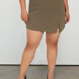 wild U Plus Size Straight Mini Skort With Side Slit-image-32