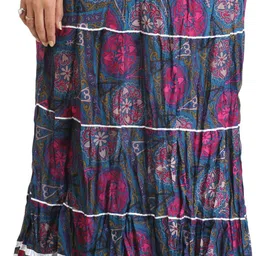 Exotic India Floral Printed Pure Cotton Tiered Maxi Skirt-image-84