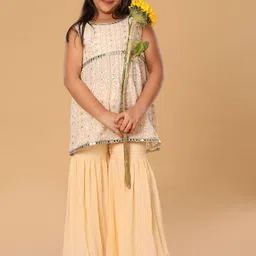 The Mini Trunk Girls Floral Embroidered Sequinned Round Neck Georgette Kurta With Sharara-image-18