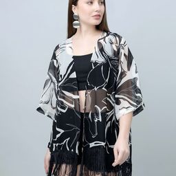 PURYS Women Printed Tasselled Longline Shrug-56