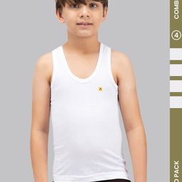 AMUL COMFY Boy Pack of 4 Cotton White Plain Vest Sleeveless innerwear-picture-15