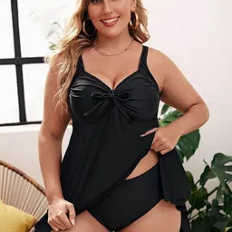Plus Curvves Sleeveless Swimming Dress With Attached Shorts-96