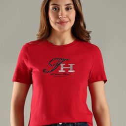 Tommy Hilfiger Brand Logo Printed Short Sleeves Round Neck Pure Cotton T-shirt-image-96