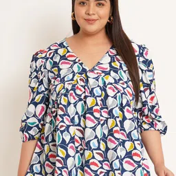 U&F Beyond Geometric Print Puff Sleeve Crepe Top-45