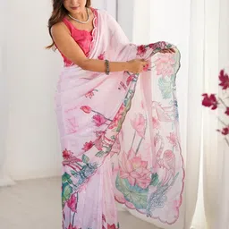 all about you Ethnic Motifs Mirror Work Silk Blend Saree-image-76