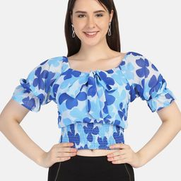 BUY NEW TREND WomenFloral Print Puff Sleeve Georgette Crop Top-image-90