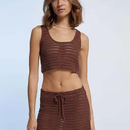 LULU & SKY Crochet Knit Round Neck Top With Skirt Co-Ords-picture-28