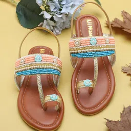 LIL PITAARA Girls Embellished Ethnic Open Toe Flats With Ethnic - Embellished-16