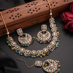 Aadvik Designs Gold-Plated Stones-Studded &Beaded Jewellery Set-image-39