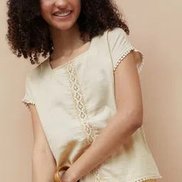 Fame Forever by Lifestyle Women Square Neck Lace Inserts Cotton Regular Top-image-1