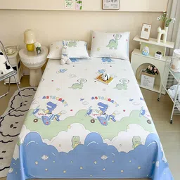JC HOME White & Blue Conversational Printed Cotton 220 TC King Bedsheet Set2.30m x 2.00m-image-53