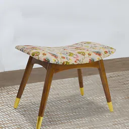 GLOBALLY INDIAN White & Green Sheesham Wood Stool With Cushioned Seat-43