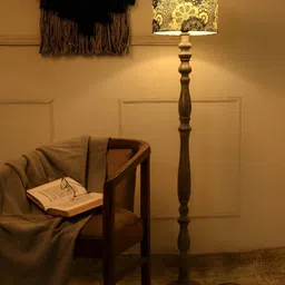 green girgit Grey & Blue Printed Wooden Cylinder Shaped Floor Lamp-image-93