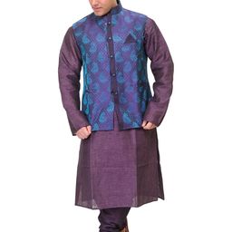 Exotic India Men Solid Regular Straight Kurta with Pyjamas-picture-17