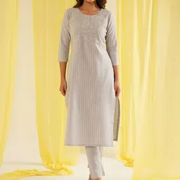 HRITIKA Women Striped Embroidered Kurta with Trousers-picture-48