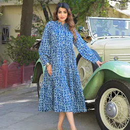 Divena Print Puff Sleeve Fit & Flare Midi Dress-image-53