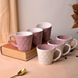 Storepedia 6-Pcs Brown & White Textured Glossy Ceramic Cups-53