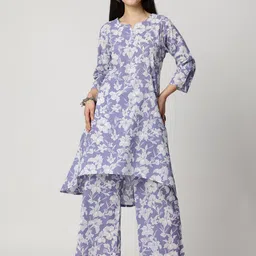 ARAVALII Printed Pure Cotton Round Neck Tunic With Palazzos Co-Ords-image-5