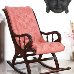 DZYN Furnitures Brown & Burgundy Upholstered Wood Rocking Chair-image-9