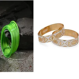 1ST TIME Set Of 14 Green Alloy Artificial Stones & Beads Bangles-picture-21