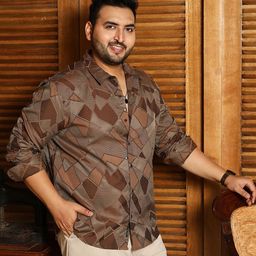 Instafab Plus Men Plus Size Comfort Fit Geometric Printed Cotton Casual Shirt-picture-48