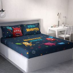 DDecor Blue & Red Printed 144 TC Pure Cotton Queen Bedsheet with 2 Pillow Covers-image-42