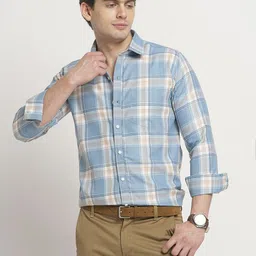 TRYBUY.IN Men Standard Spread Collar Tartan Checked Cotton Casual Shirt-picture-22