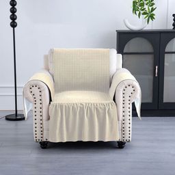 Kuber Industries Cream-Coloured Velvet 1 Piece Sofa Cover With Arms-77