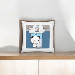 Anikmart White & Blue Printed Square Shaped Pre-Filled Cushion-12