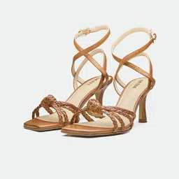 Oroh Nuneaton Women Woven Design Leather Slim Heel Open Toe Gladiators-12