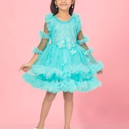HERE&NOW Girls Embellished Sequined Net Fit & Flare Dress-picture-14