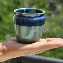 StyleMyWay Green & Blue Handcrafted Textured Ceramic Glossy Kulladhs Set of Cups and Mugs image 2