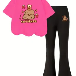 YK Girls Printed Round Neck T-shirt With Trousers-picture-10
