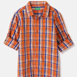 United Colors of Benetton Boys Spread Collar Tartan Checked Cotton Casual Shirt-image-60