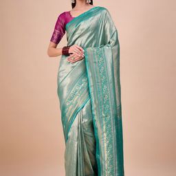 House of Pataudi Woven Design Kanjeevaram Tissue Saree With Blouse Piece-picture-27