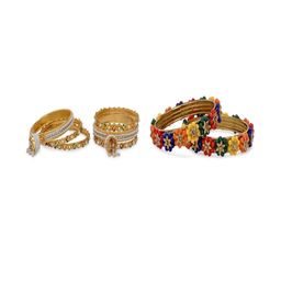 SOMIL Set Of 4 Gold Alloy Artificial Stones & Beads Bangles-picture-0