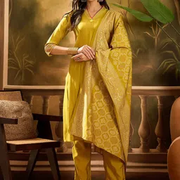 Sangria V-Neck Kurta, Trousers & Dupatta Set-20