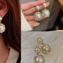 Gold-Plated Stone Studded & Beaded Contemporary Brass Earrings Crystal Brass Stud Earring-7