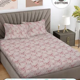 Myntra Elegant Homes Peach-Coloured Printed Cotton 300TC King Bedsheet Set 2.5 x 2.25m-image-49