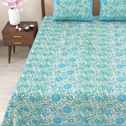 Myntra Elegant Homes Sea Green & Green Floral 180 TC King Bedsheet with 2 Pillow Covers-picture-16